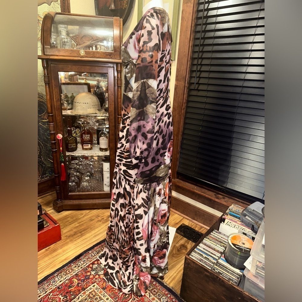NWT  GIFFNISETTI Leopard Print Long Sleeve Ruffle Hem Dresses Party Maxi Dress - Picture 6 of 10